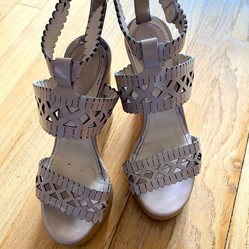 Chloe Wedge Platform Beige Sandals
